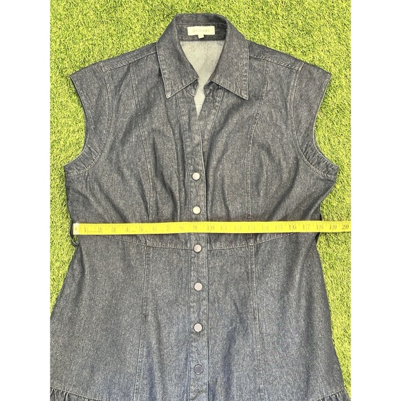 Solitaire Maxi Dress Large Blue Denim White Eyelet Trim‎ Belted Feminine - Picture 12 of 14